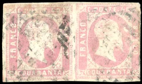 1852 - 40 cent. rosa (3), coppia, ... 