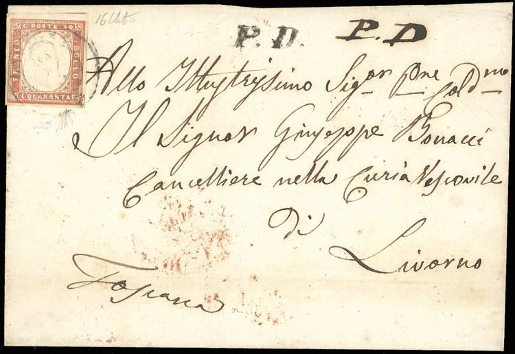 1857 - 40 cent. vermiglio tenue ... 