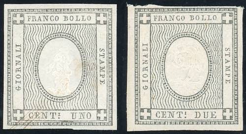 1861 - 1 e 2 cent. grigio nero per ... 