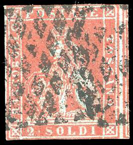 1851 - 2 soldi scarlatto su ... 