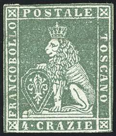 1851 - 4 crazie verde su grigio ... 