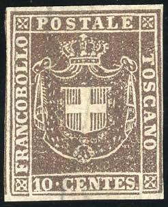 1860 - 10 cent. bruno (19), nuovo, ... 