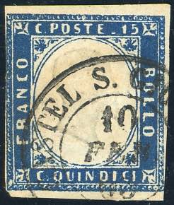 1863 - 15 cent. azzurro scuro, ... 
