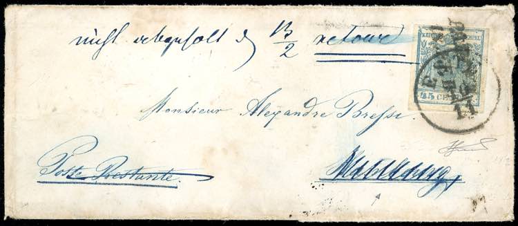 1855 - 45 cent. azzurro, III tipo, ... 