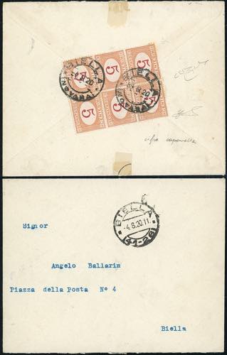 1920 - 5 cent. arancio e carminio, ... 