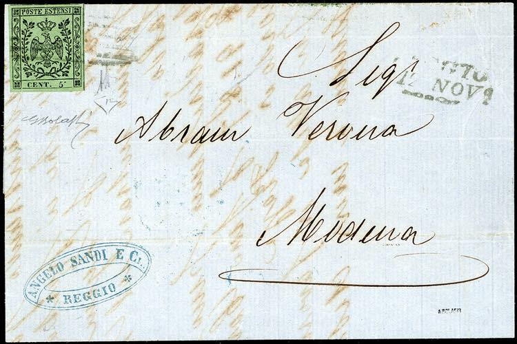 1857 - 5 cent. verde oliva, errore ... 