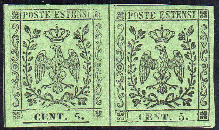 1855 - 5 cent. verde oliva, coppia ... 