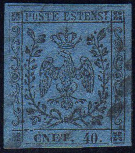 1854 - 40 cent. azzurro scuro, ... 