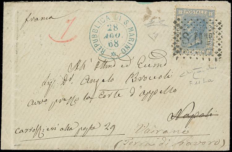 1868 - 20 cent. azzurro lillaceo ... 