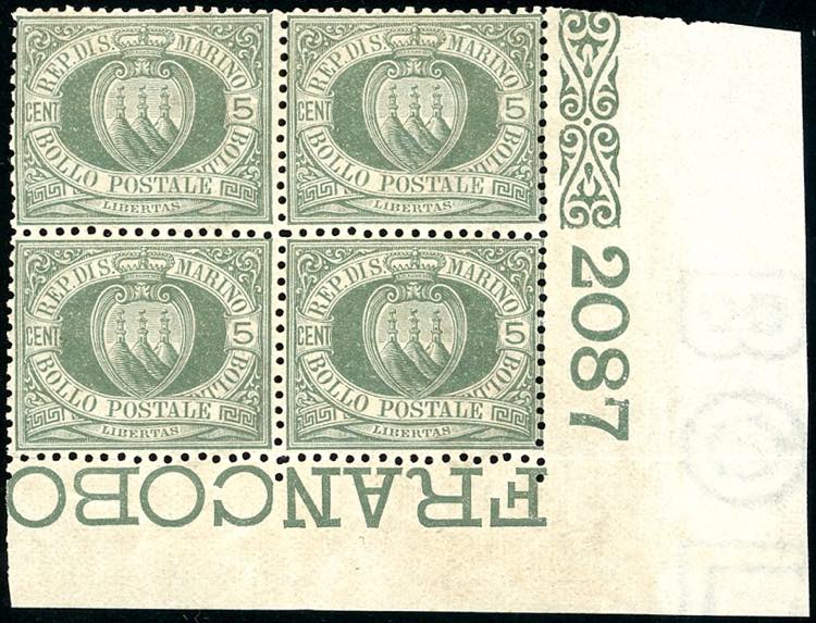 1892 - 5 cent. Stemma (13), blocco ... 
