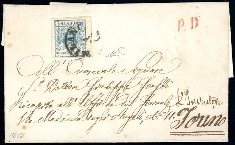 1856 - 45 cent. azzurro, III tipo, ... 