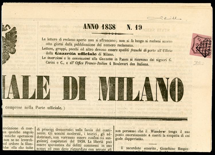 SEGNATASSE PER GIORNALI 1858 - 6 ... 