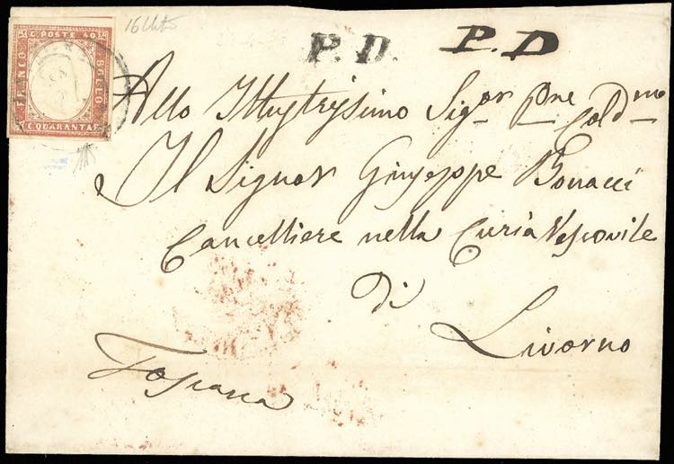 1857 - 40 cent. vermiglio tenue ... 