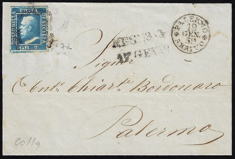 1859 - 2 grana azzurro oltremare, ... 