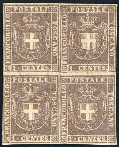 1860 - 1 cent. bruno lilla (17b), ... 