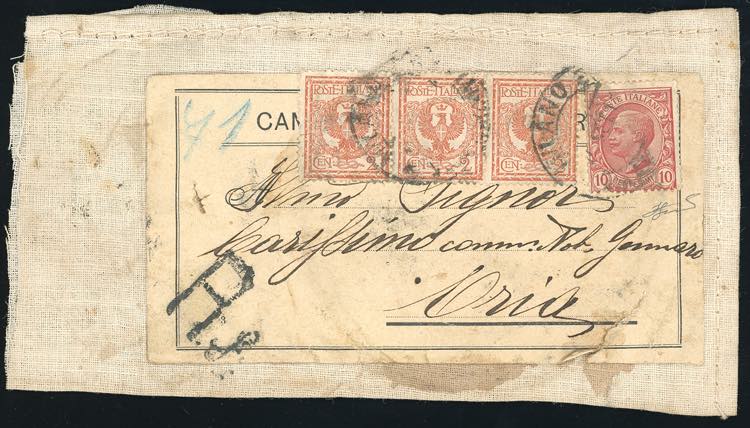1910 - 2 cent. Floreale, striscia ... 