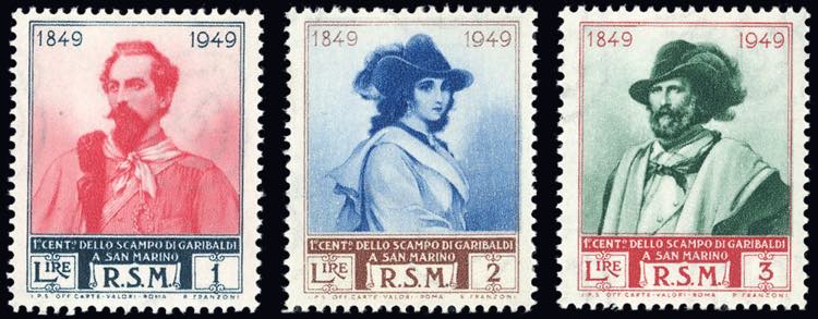 1952 - Garibaldi, i tre valori con ... 