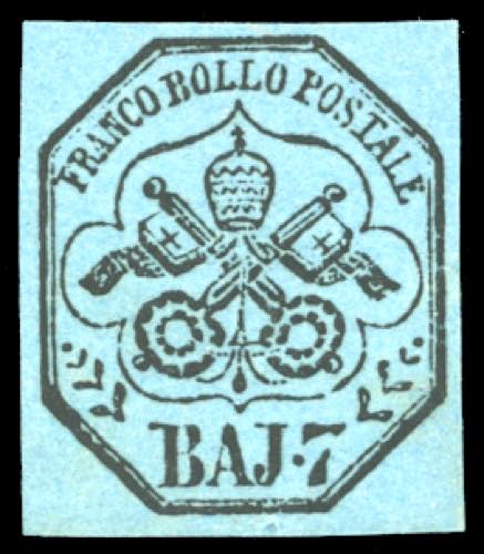 1852 - 7 baj azzurro (8), gomma ... 