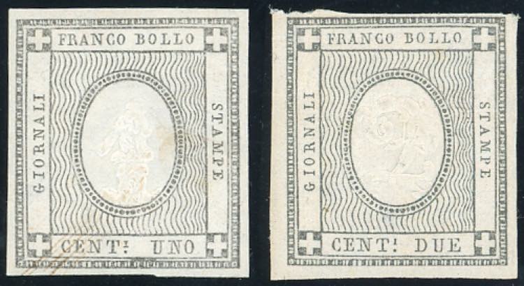 1861 - 1 e 2 cent. grigio nero per ... 