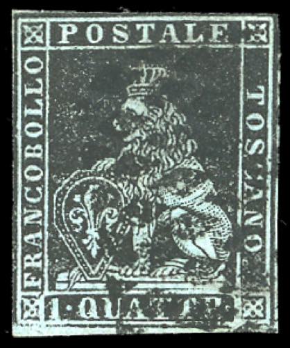 1851 - 1 quattrino nero su azzurro ... 