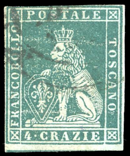 1851 - 4 crazie verde azzurro su ... 