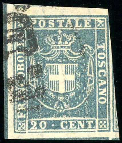 1860 - 20 cent. azzurro, ampia ... 