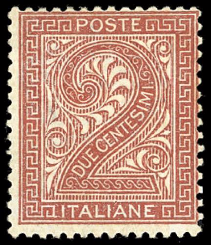 1863 - 2 cent. bruno rosso, De la ... 
