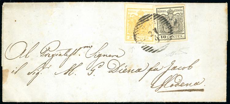 1858 - 5 cent. giallo arancio, ... 