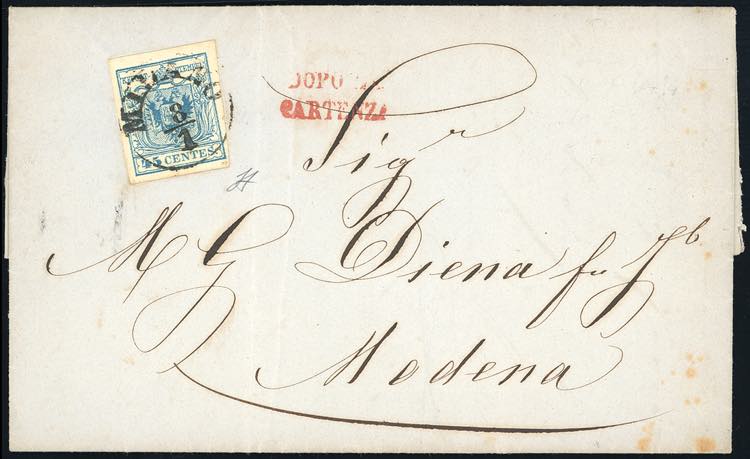 1858 - 45 cent. azzurro, III tipo, ... 