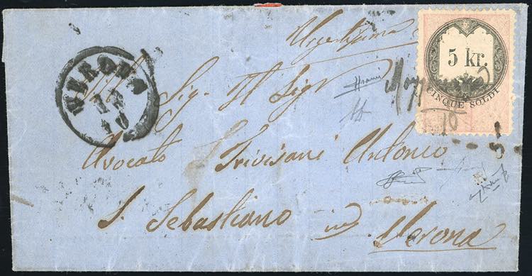 1866 - 5 Kr. rosa e nero, marca ... 