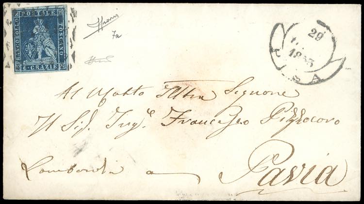 1853 - 6 crazie indaco su azzurro ... 