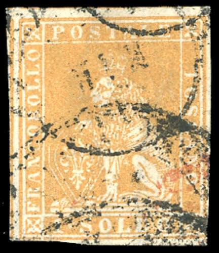 1857 - 1 soldo ocra (11), margini ... 