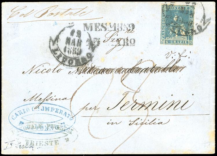 1859 - 6 crazie azzurro chiaro ... 