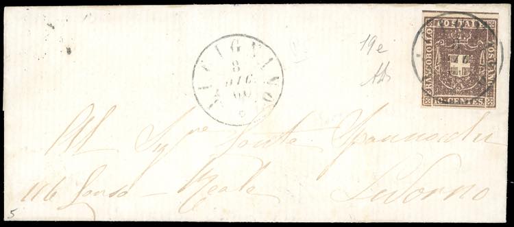 1860 - 10 cent. bruno, linea di ... 