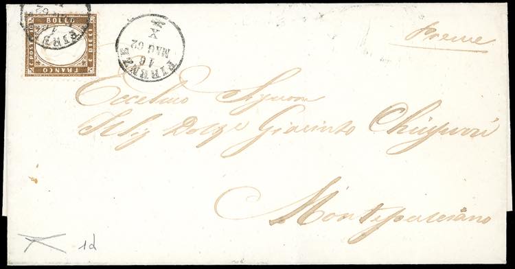 1862 - 10 cent. bruno scuro (1d), ... 