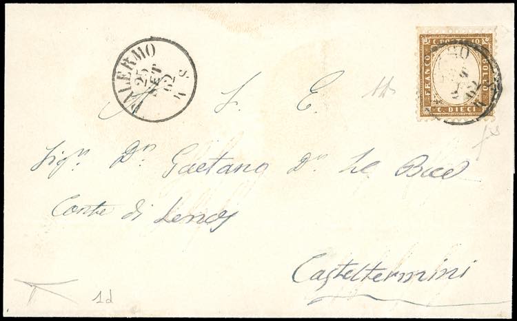 1862 - 10 cent. bruno scuro (1d), ... 