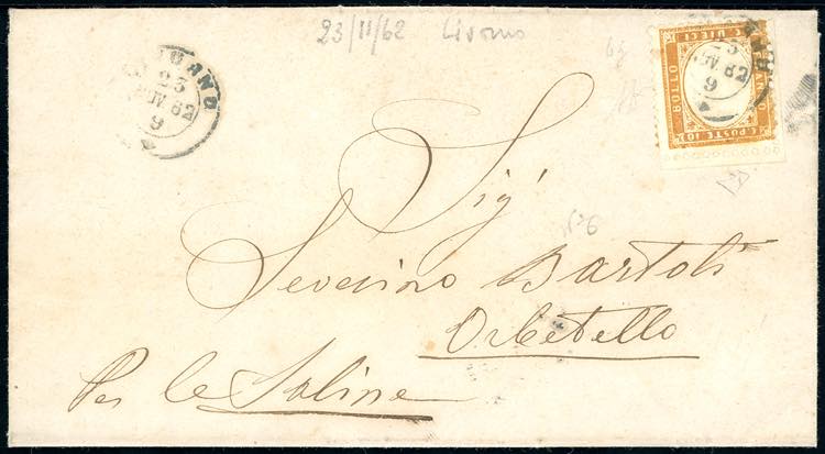 1862 - 10 cent. bistro arancio, ... 