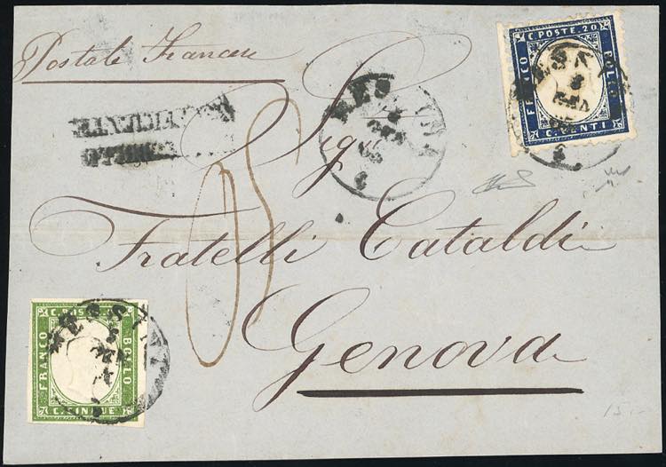1863 - 20 cent. indaco, bordo di ... 