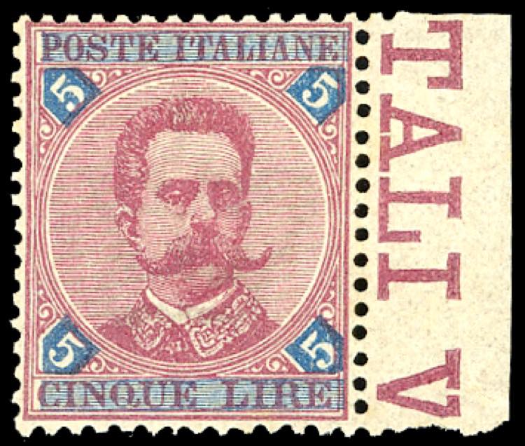 1891 - 5 lire carminio e azzurro ... 