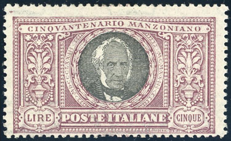 1923 - 5 lire Manzoni (156), gomma ... 
