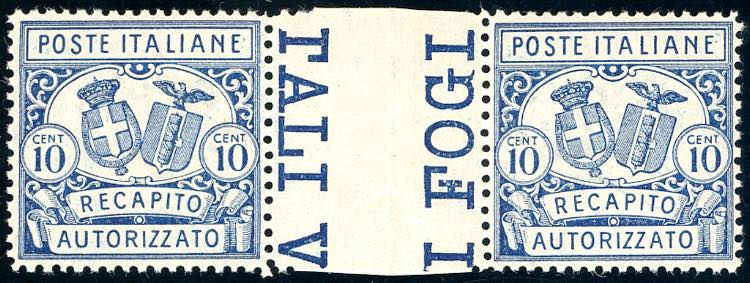 1928 - 10 cent. azzurro, dent. 14 ... 