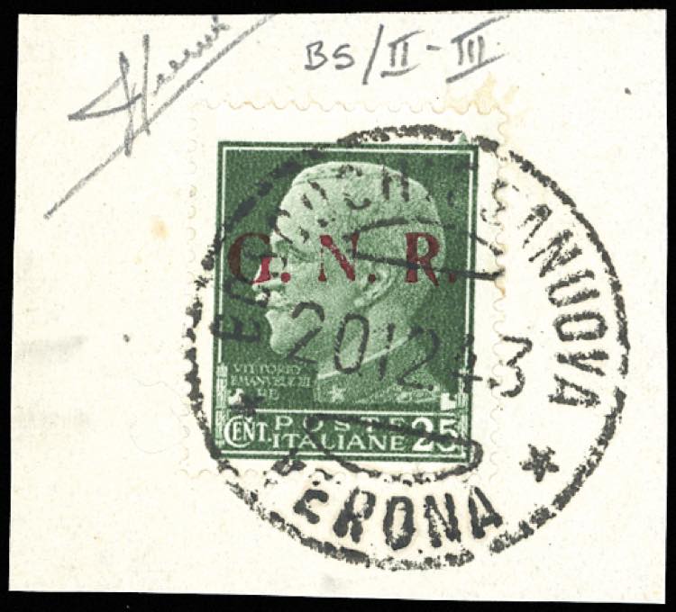 1943 - 25 cent. soprastampa G.N.R. ... 