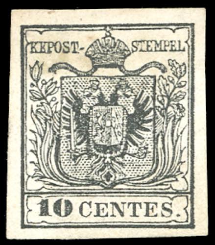 1857 - 10 cent. nero, carta a ... 