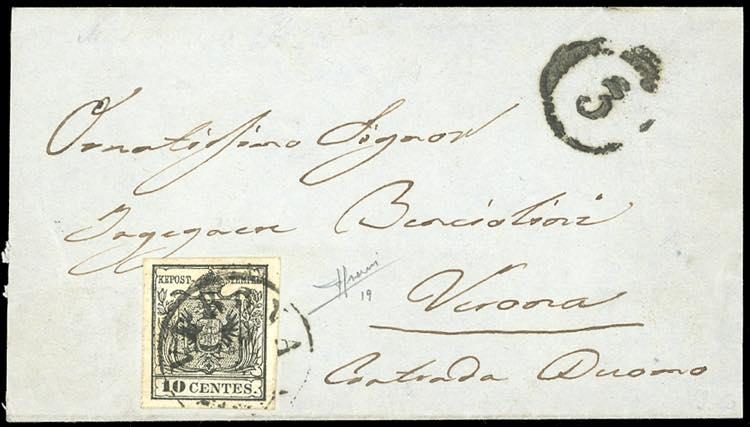 1857 - 10 cent. nero, carta a ... 