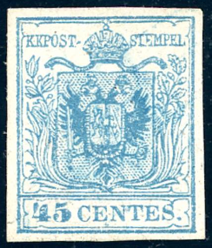 1856 - 45 cent. azzurro, III tipo, ... 