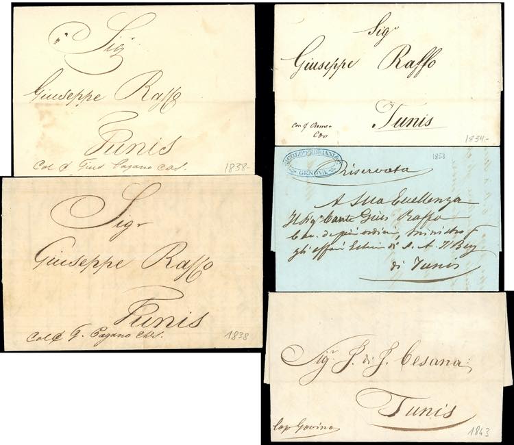 TUNISI 1834/53 - Cinque lettere ... 