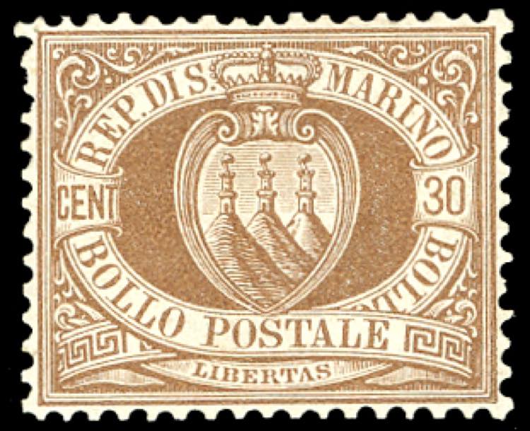 1877 - 30 cent. bruno Stemma (6), ... 