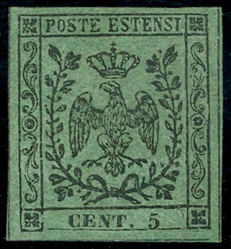 1852 - 5 cent. verde, senza punto ... 