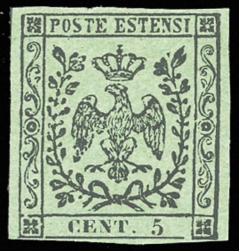 1852 - 5 cent. verde, senza punto ... 