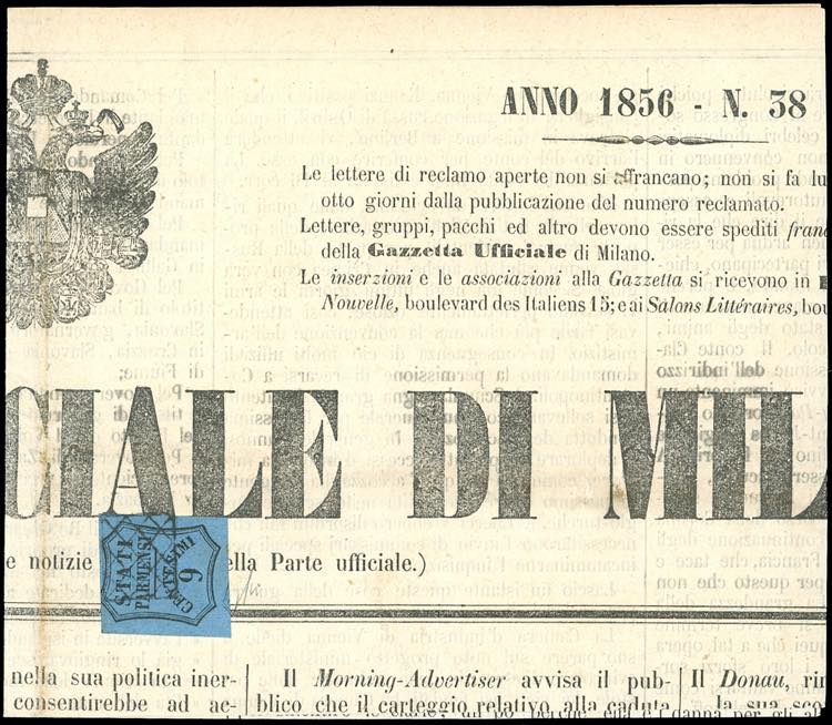 1856 - 9 cent. azzurro (2), tre ... 